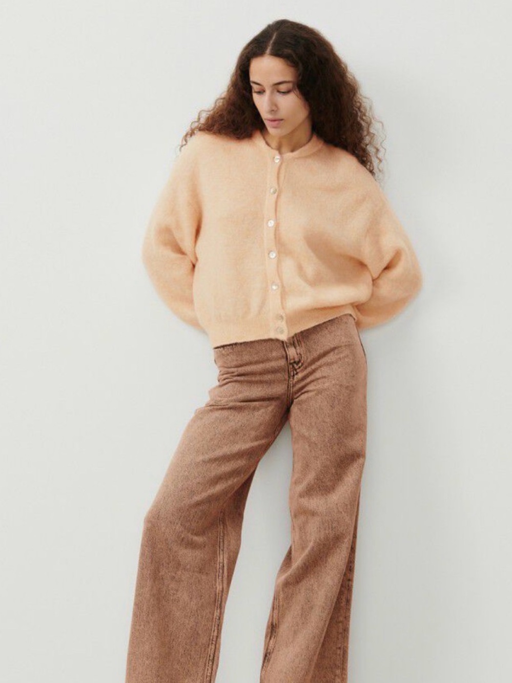 American Vintage Zabidoo Mohair Cardigan | Cozy Oversized Sweater | Cream Beige